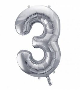 BALON FOLIOWY DUŻA CYFRA "3" SREBRNA