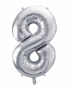 BALON FOLIOWY DUŻA CYFRA "8" SREBRNA