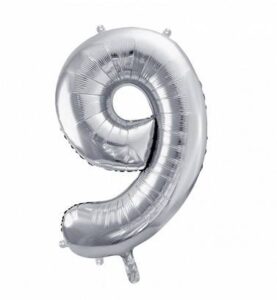 BALON FOLIOWY DUŻA CYFRA "9" SREBRNA
