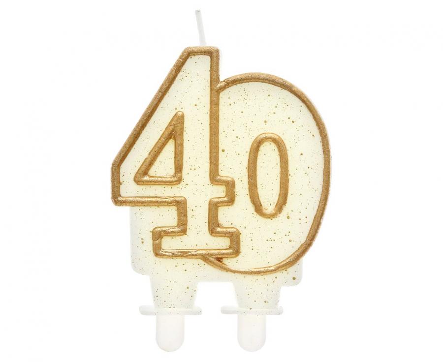 Świeczka cyferka "40", złoty kontur