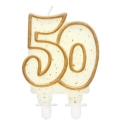 Świeczka cyferka "50", złoty kontur