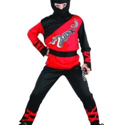 Strój dla dzieci Dragon Ninja (bluzka, spodnie, kaptur, nakładki na ręce, pas), rozm. 110/120 cm