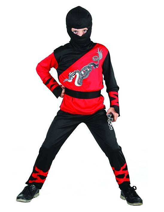 Strój dla dzieci Dragon Ninja (bluzka, spodnie, kaptur, nakładki na ręce, pas), rozm. 110/120 cm