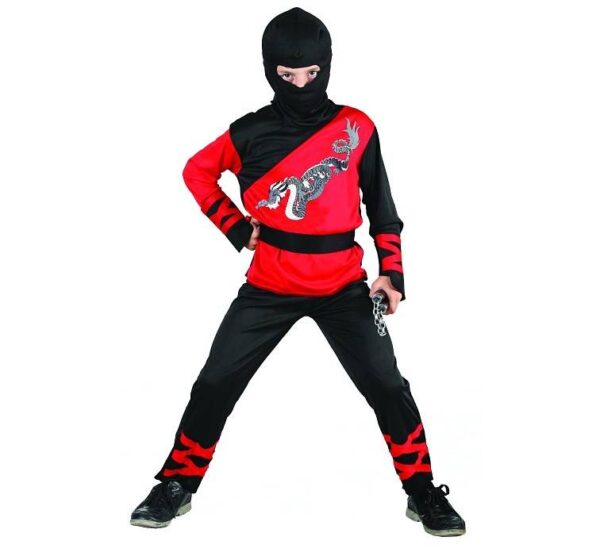 Strój dla dzieci Dragon Ninja (bluzka, spodnie, kaptur, nakładki na ręce, pas), rozm. 130/140 cm