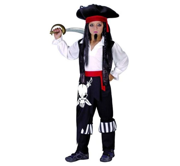 Strój dla dzieci Pirat kapitan (koszula z kamizelką, spodnie z pasem i cholewkami, kapelusz), rozm. 130/140 cm