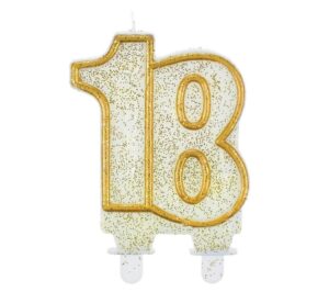 Świeczka cyferka "18", złoty kontur