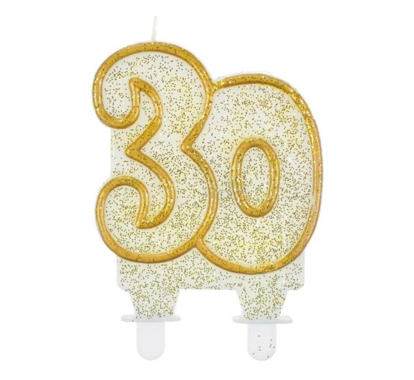 Świeczka cyferka "30", złoty kontur