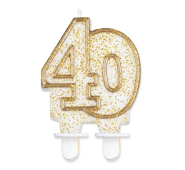 Świeczka cyferka "40", złoty kontur