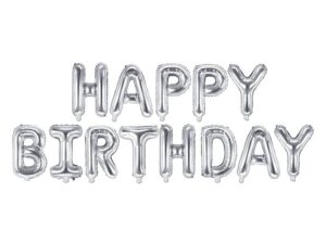 HAPPY BIRTHDAY SREBRNY NAPIS Z BALONÓW