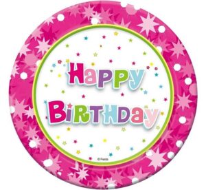 TALERZYKI PAPIEROWE "HAPPY BIRTHDAY" RÓŻOWE