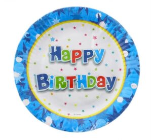 TALERZYKI PAPIEROWE "HAPPY BIRTHDAY" NIEBIESKIE