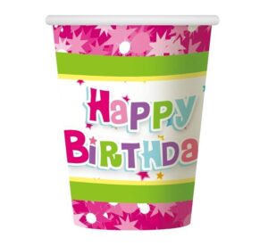 KUBECZKI PAPIEROWE "HAPPY BIRTHDAY" RÓŻOWE