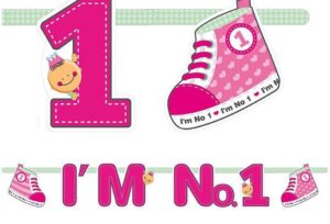 BANER PAPIEROWY "I`M No 1" Z BUCIKAMI RÓŻOWY