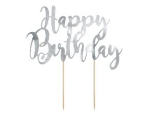 TOPPER HAPPY BIRTHDAY SREBRNY