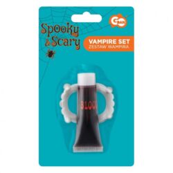 ZESTAW WAMPIRA SZTUCZNE ZĘBY+KREW HALLOWEEN