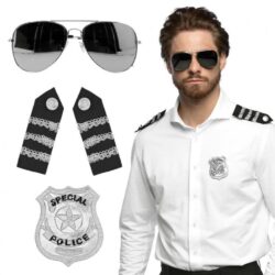Zestaw policjanta (okulary, odznaka, pagony)