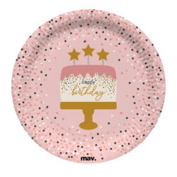 TALERZYKI PAPIEROWE HB RÓŻOWE Z KONFETTI 22,7cm