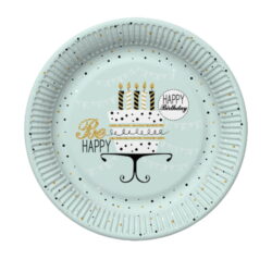 Talerzyki papierowe Daisy Happy B-day Mint 8szt 22,7cm