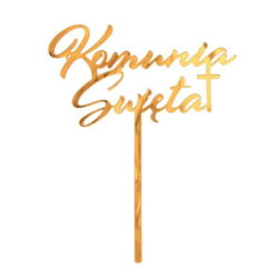 Topper akrylowy złoty Komunia Święta