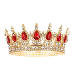 DEKORACJA NA TORT KORONA ZŁOTA Z CZERWONYMI KRYSZTAŁKAMI 15 CM