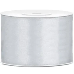 WSTĄŻKA MATERIAŁOWA SATYNOWA 50mm x 25m SREBRNA