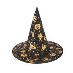 KAPELUSZ CZAROWNICY ZŁOTY NADRUK HALLOWEEN